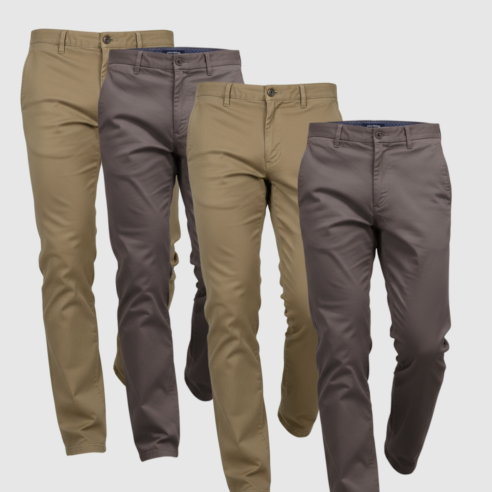 4 Pack Chinos: Dark Khaki, Dark Khaki, Faded Black, Faded Black