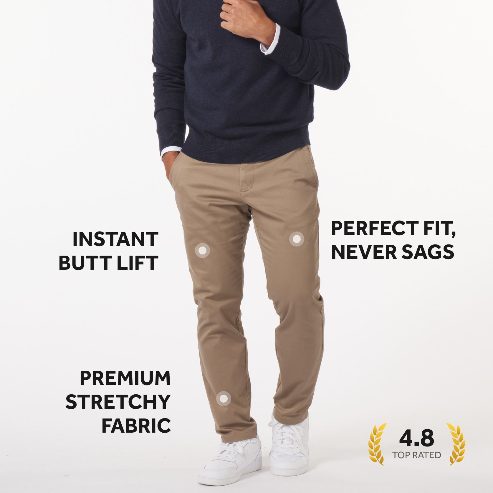 4 Pack Chinos: Dark Khaki, Dark Khaki, Faded Black, Faded Black