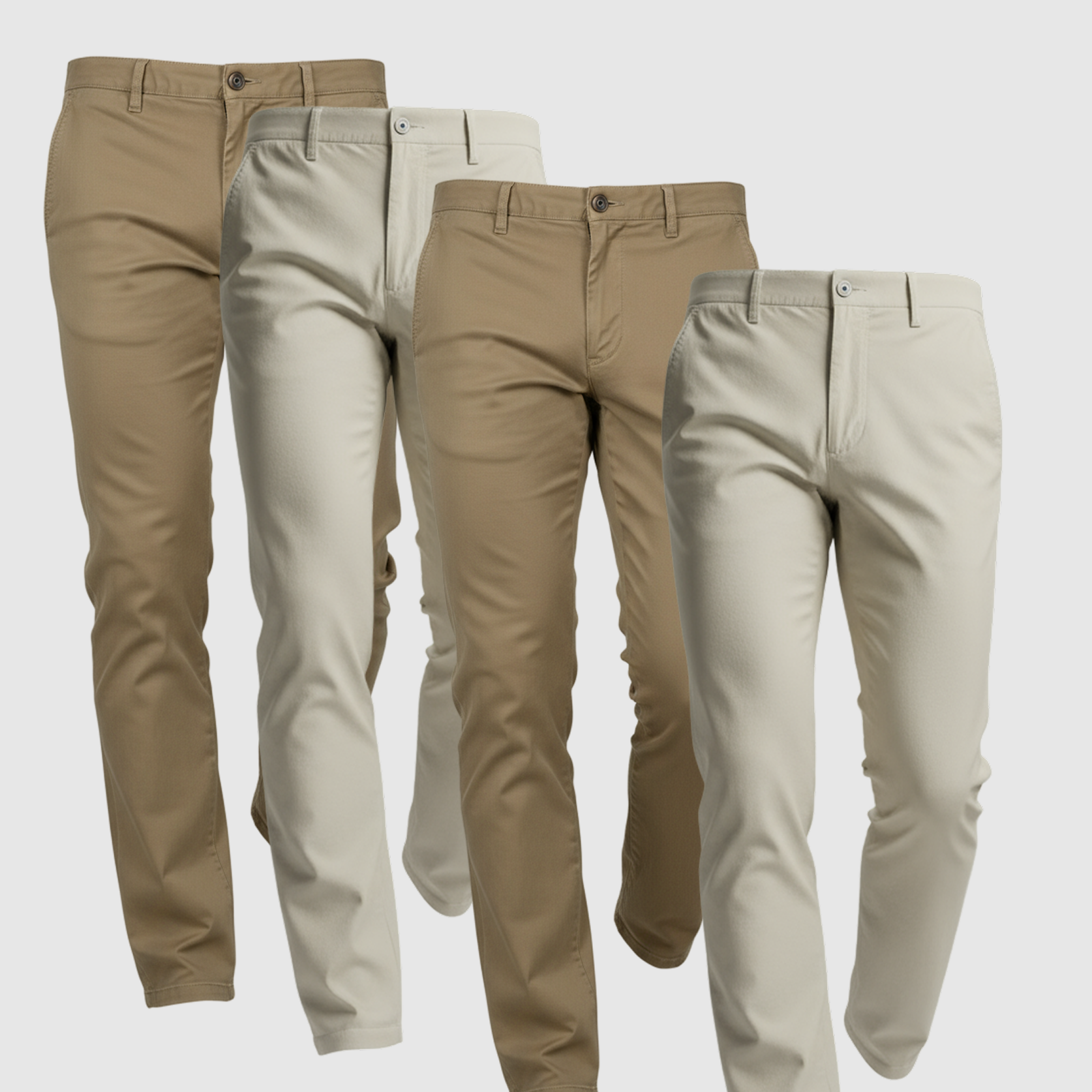 4 Pack Chinos: Light Khaki, Light Khaki, Dark Khaki, Dark Khaki