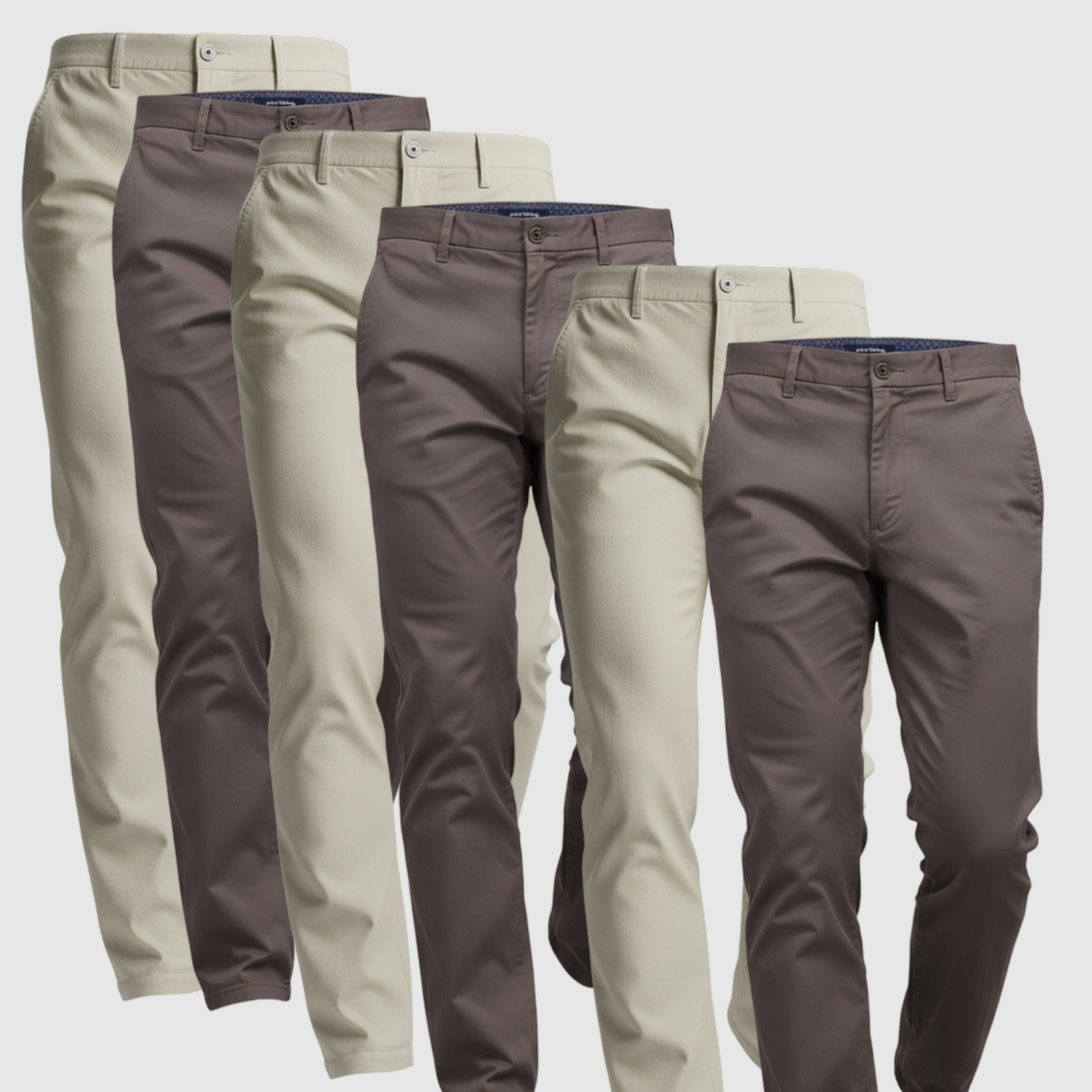 6 Pack Chinos: Light Khaki, Light Khaki, Light Khaki, Faded Black, Faded Black, Faded Black