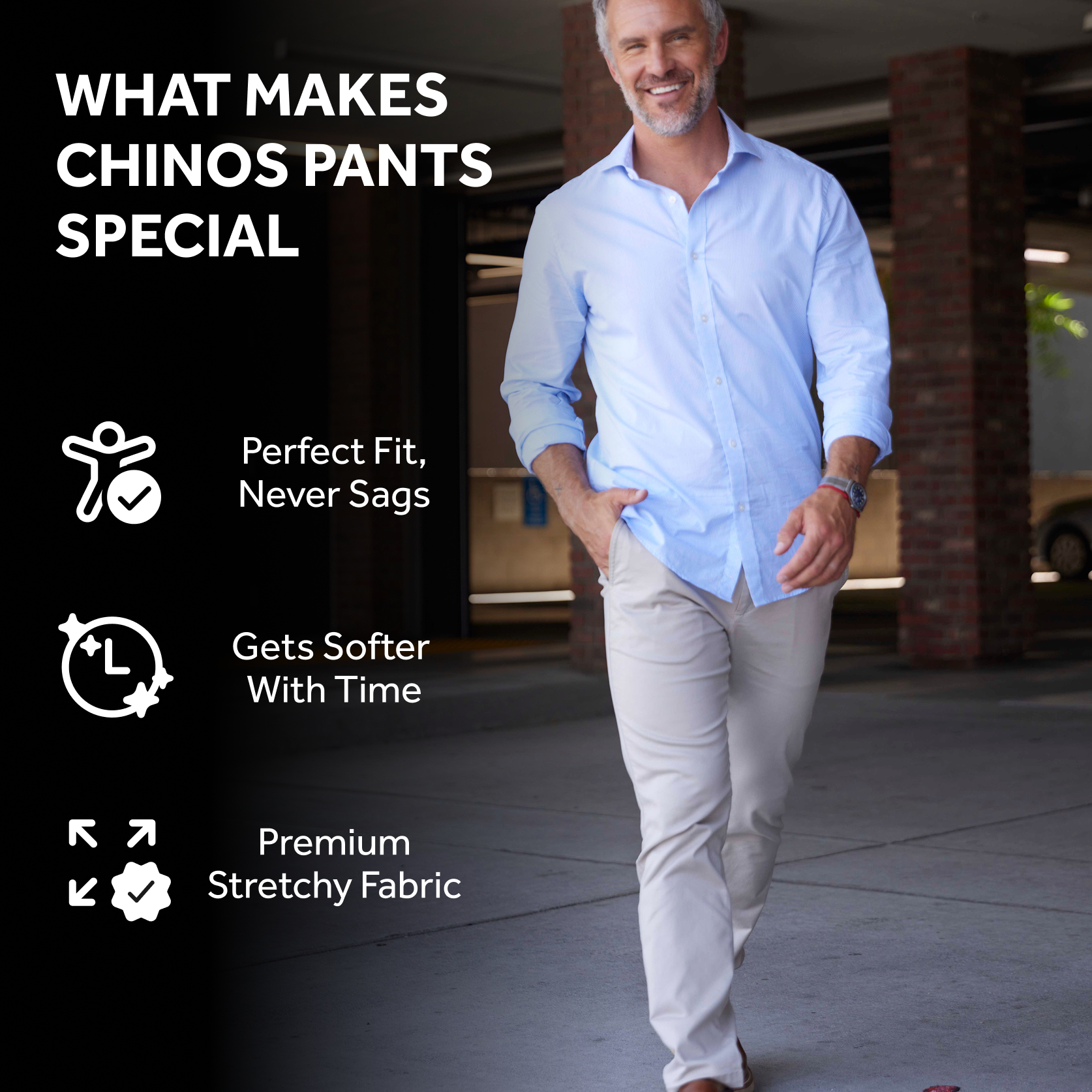 6 Pack Chinos: Light Khaki, Light Khaki, Light Khaki, Faded Black, Faded Black, Faded Black