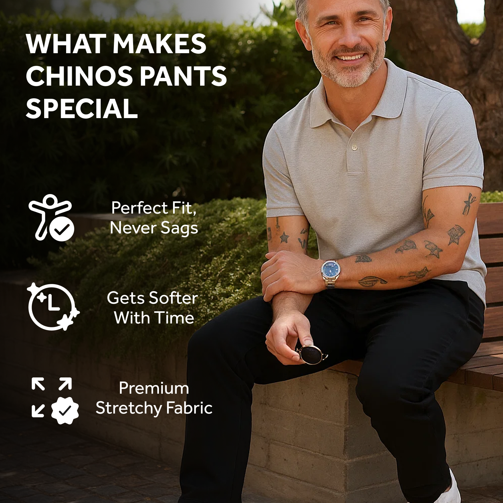 Feel Good Solid Black Chinos